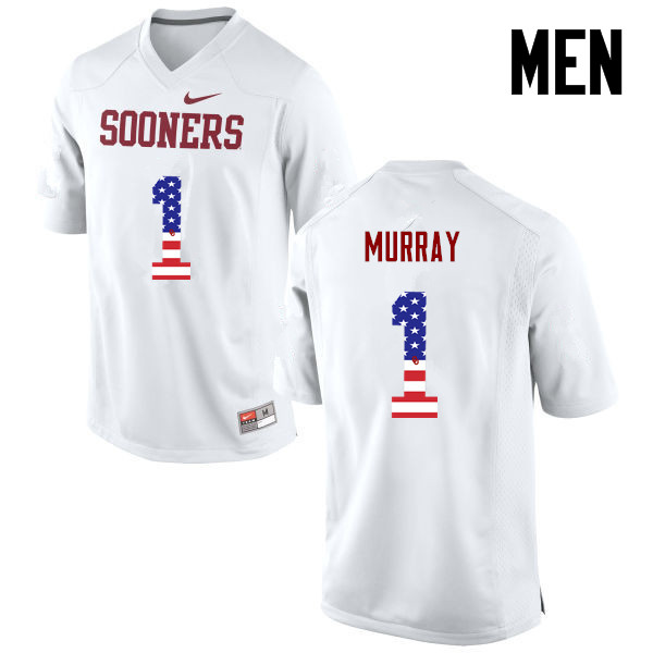 Men Oklahoma Sooners #1 Kyler Murray College Football USA Flag Fashion Jerseys-White